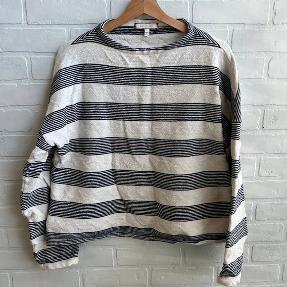 Anthropologie Eri + Ali Crop Stripe Cotton/Spandex Knit Long Sleeve Top-sz L - Picture 1 of 6
